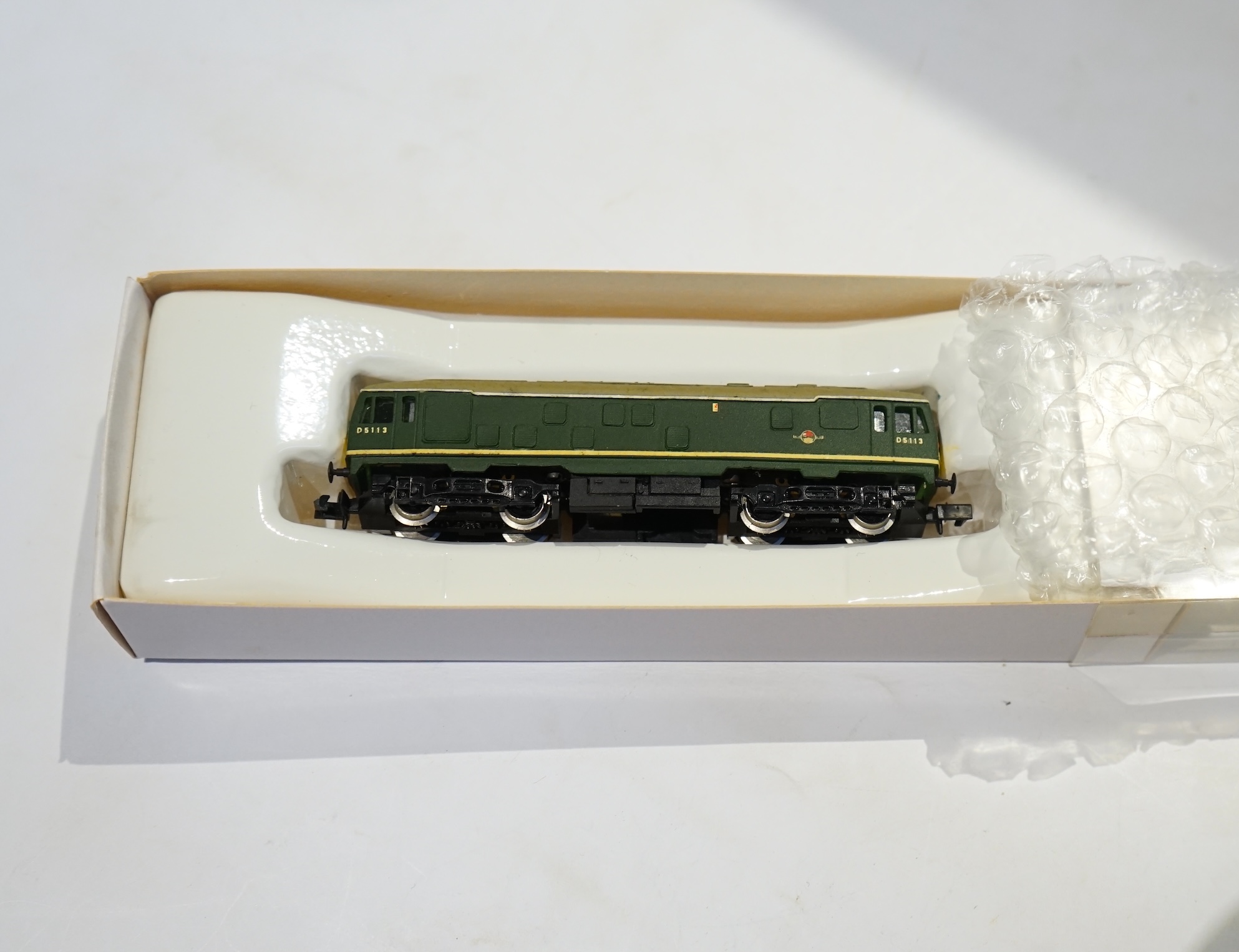 Two boxed Silver Fox Models N gauge BR Class 24 Bo-Bo diesel locomotives in dark green livery, D5078 and D5113. Condition - good.